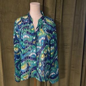 Marchesa Voyage Blue and Green Patterned Blouse